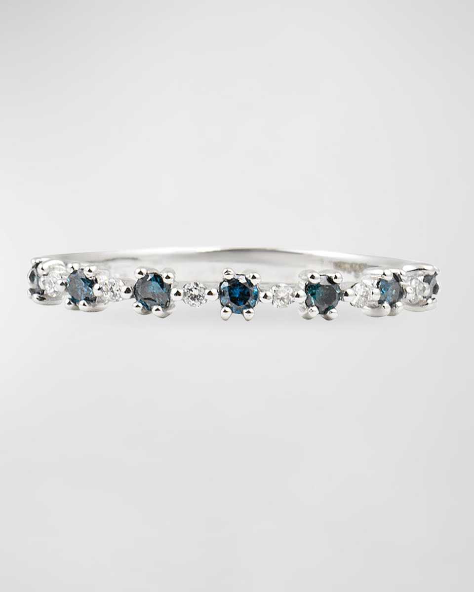 14k White Gold Blue Diamond Flowerette Ring, Size
